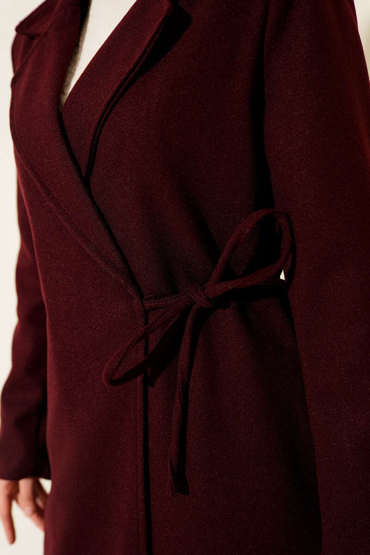 Side Laced Cashmere Coat Burgundy