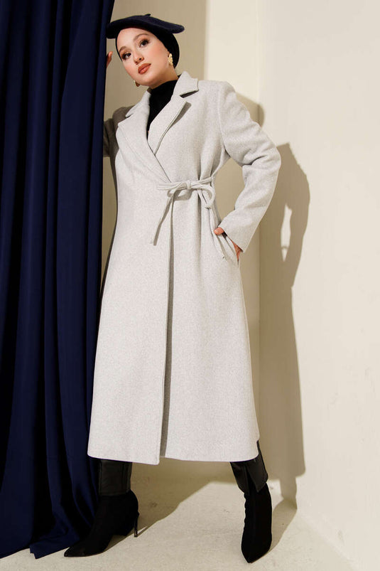 Side Laced Cashmere Coat Gray