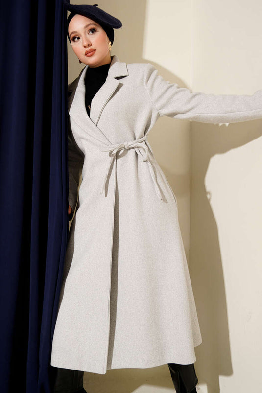 Side Laced Cashmere Coat Gray