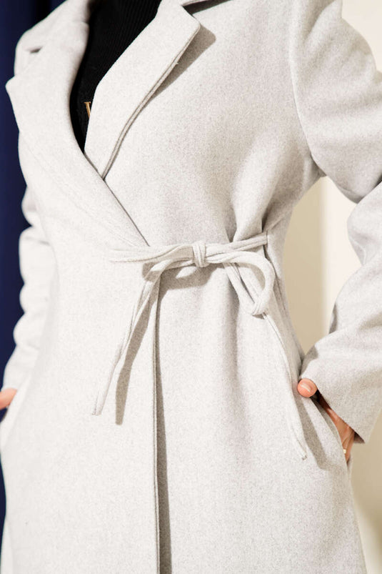 Side Laced Cashmere Coat Gray
