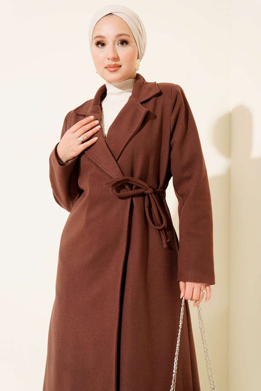 Side Tied Cashmere Coat Brown