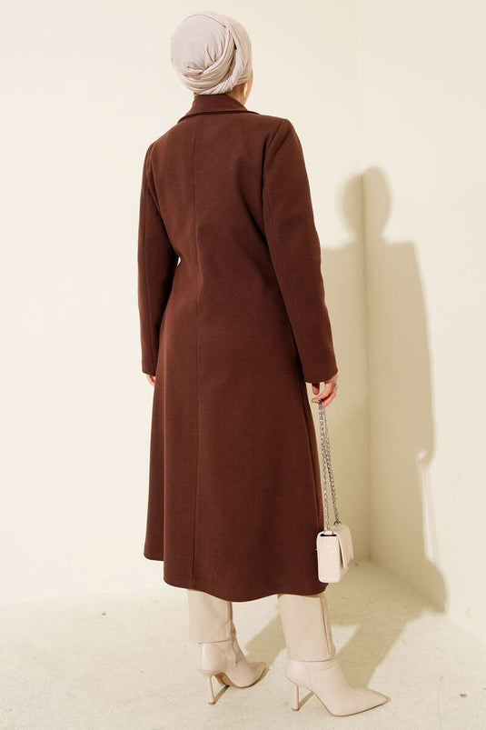 Side Tied Cashmere Coat Brown
