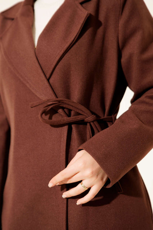 Side Tied Cashmere Coat Brown