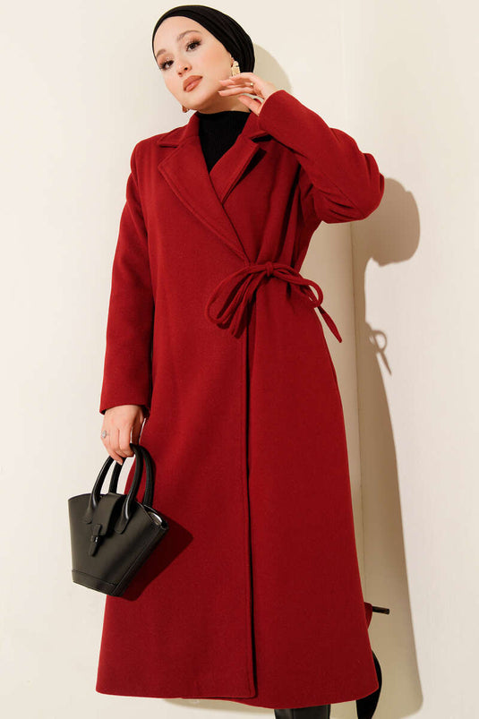 Side Laced Cashmere Coat Red