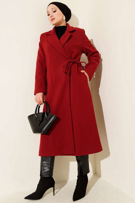 Side Laced Cashmere Coat Red