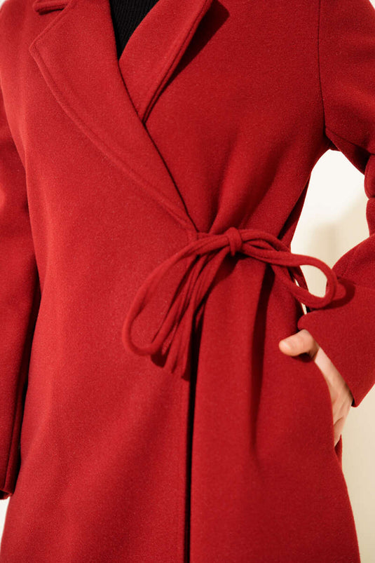 Side Laced Cashmere Coat Red