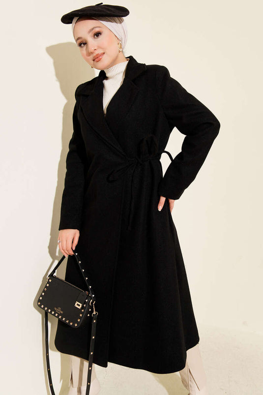 Manteau en cachemire à lacets latéraux noir