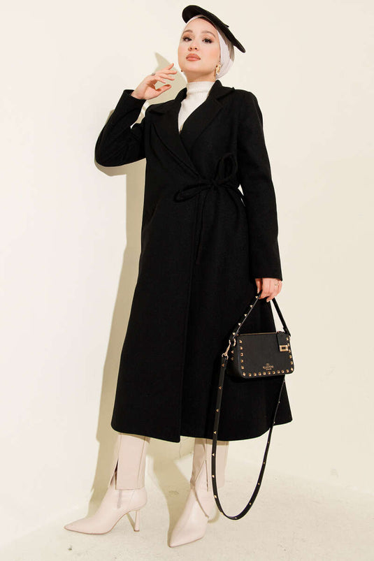 Manteau en cachemire à lacets latéraux noir