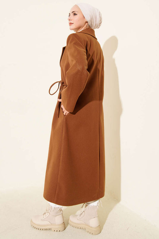 Side Laced Cashmere Coat Tan