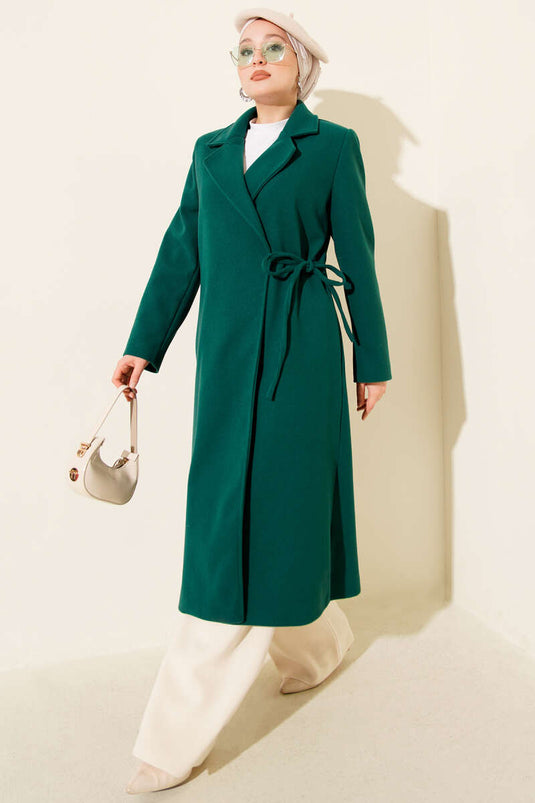 Side Laced Cashmere Coat Emerald