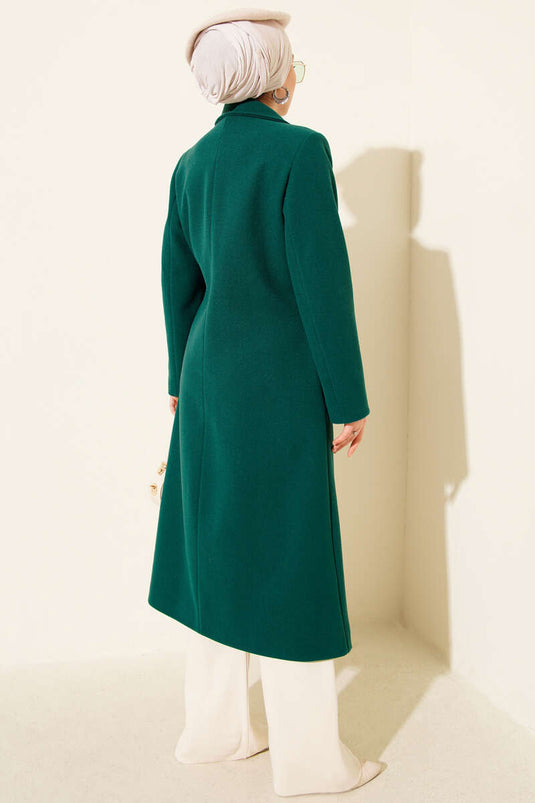 Side Laced Cashmere Coat Emerald