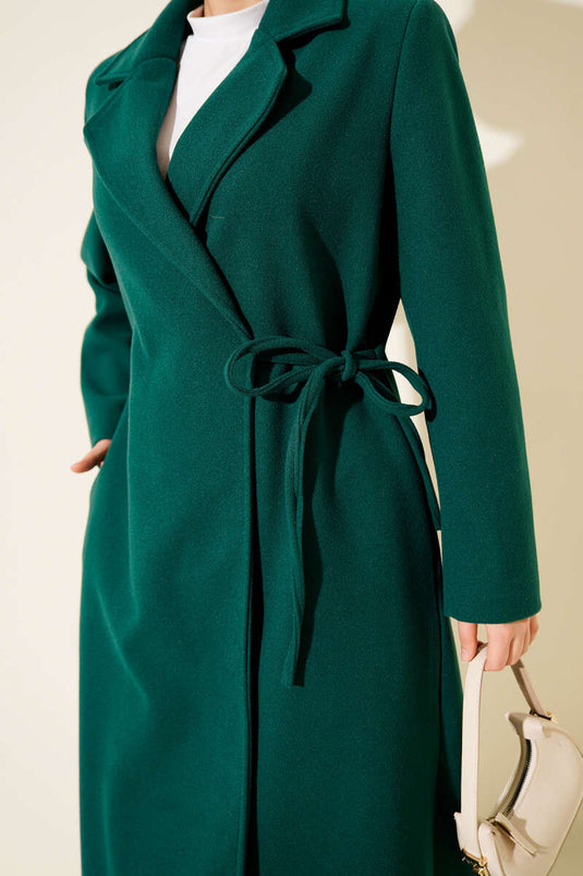 Side Laced Cashmere Coat Emerald