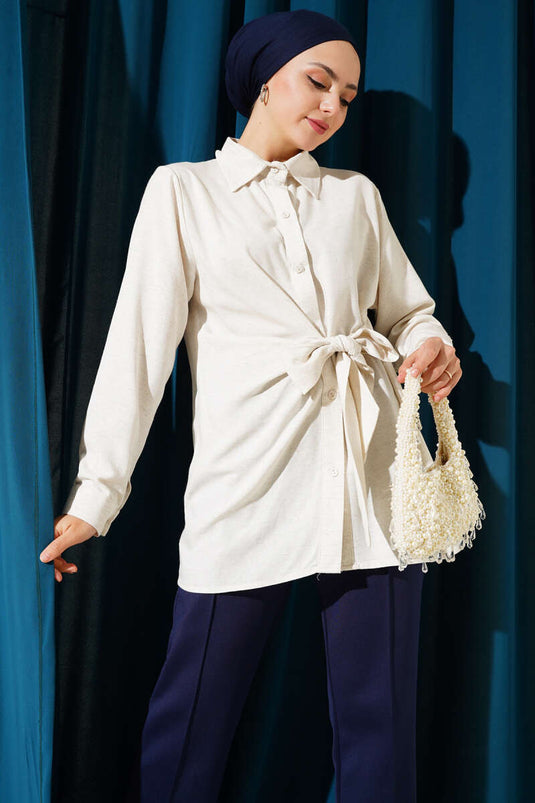 Side Tie Detail Shirt Beige