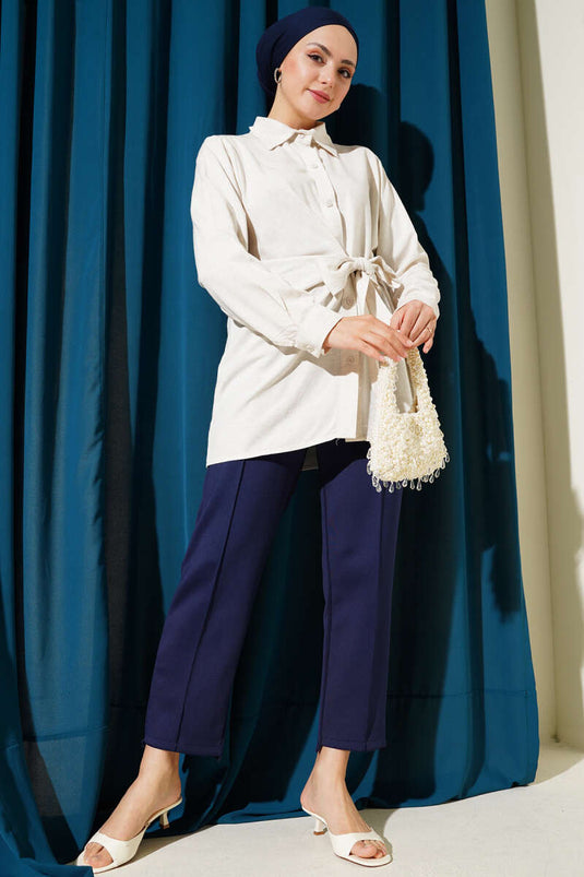 Side Tie Detail Shirt Beige