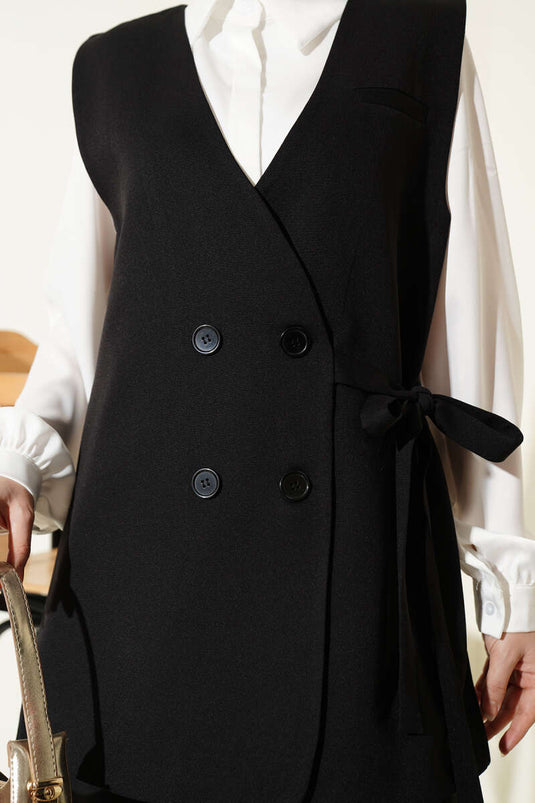 Two-Piece Set with Tie-Detail Vest Black