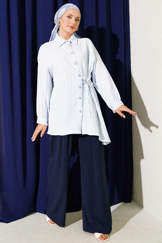 Chemise Rayée À Nœud Bleu