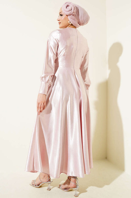 Side Tie Jacquard Dress Powder