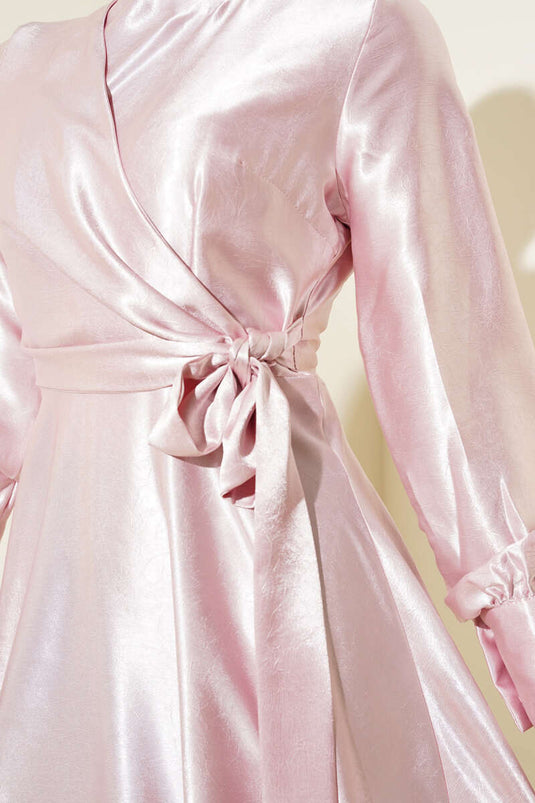 Side Tie Jacquard Dress Powder