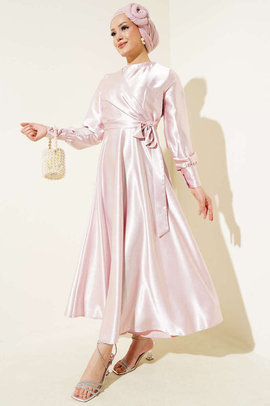 Side Tie Jacquard Dress Powder