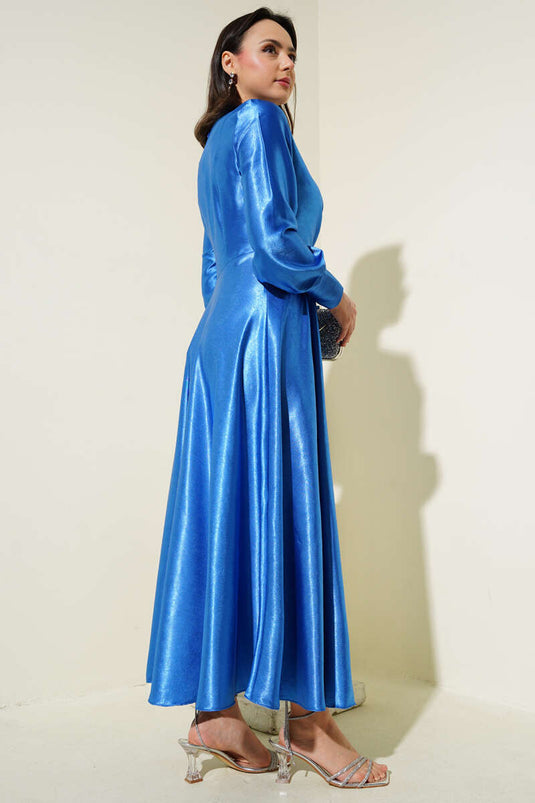 Side Tie Jacquard Dress in Saxe