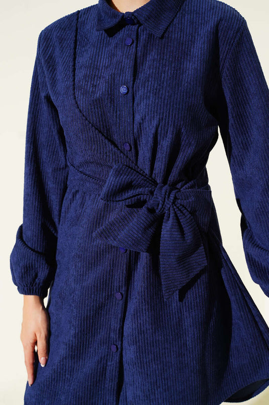 Ensemble deux pièces en velours côtelé à nouer sur le côté, bleu marine