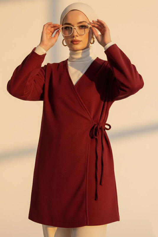 Veste en cachemire à nouer sur le côté bordeaux