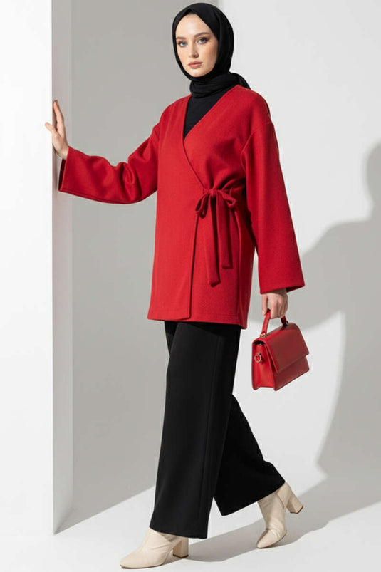 Veste en cachemire à nouer sur le côté rouge