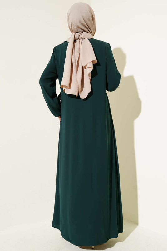 Seitlich gebundene, mit Steinen besetzte Abaya in Übergröße in Smaragdgrün