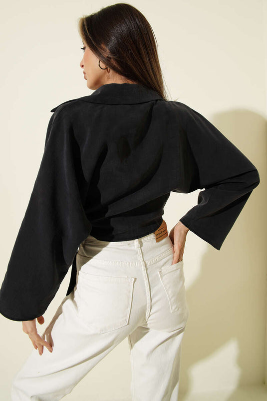 Yan Bağlamalı Tensel Bluz Siyah