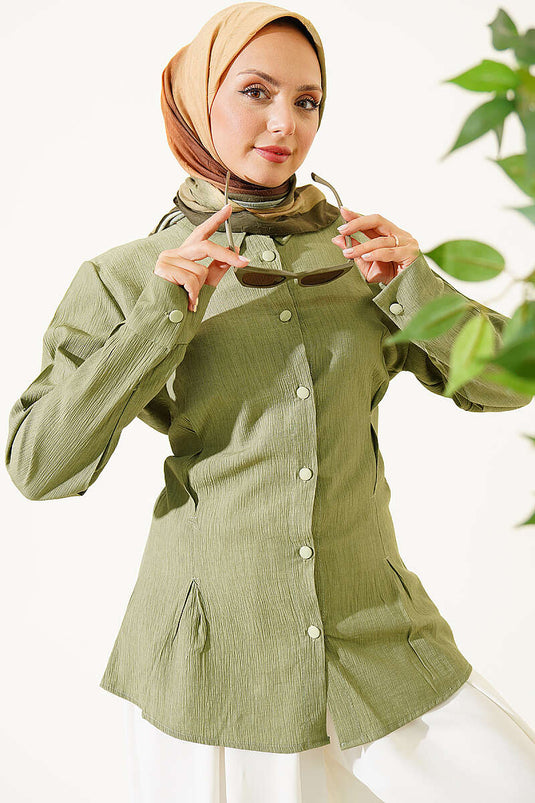 Chemise Plissée Latérale Vert Menthe