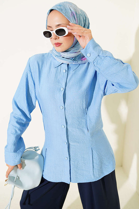 Chemise Plissée Latérale Bleue