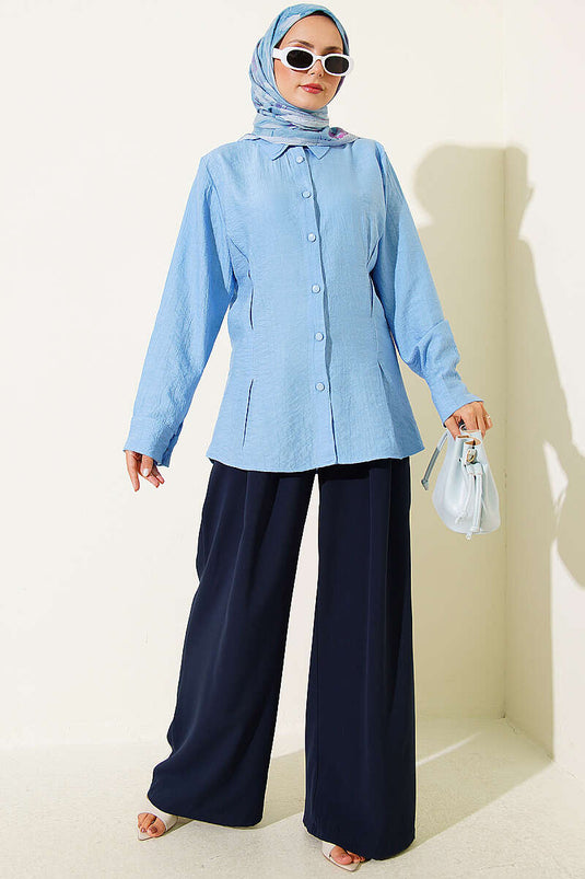Chemise Plissée Latérale Bleue