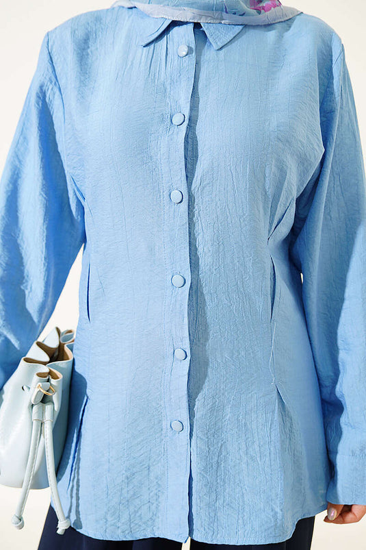Chemise Plissée Latérale Bleue