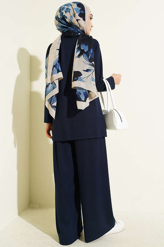 Ensemble double Loyşa avec détail froncé Yan, bleu marine