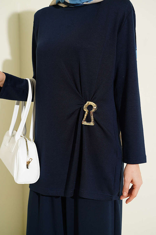 Ensemble double Loyşa avec détail froncé Yan, bleu marine