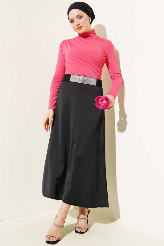 Chemisier Sandy à col roulé froncé sur le côté, rose poudré