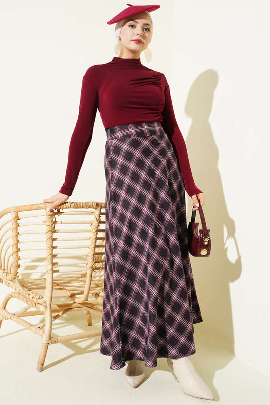 Side Gathered Stand Collar Sandy Blouse Burgundy