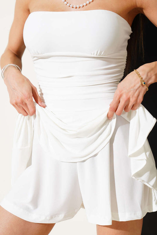 Robe Sandy blanche à fronces latérales