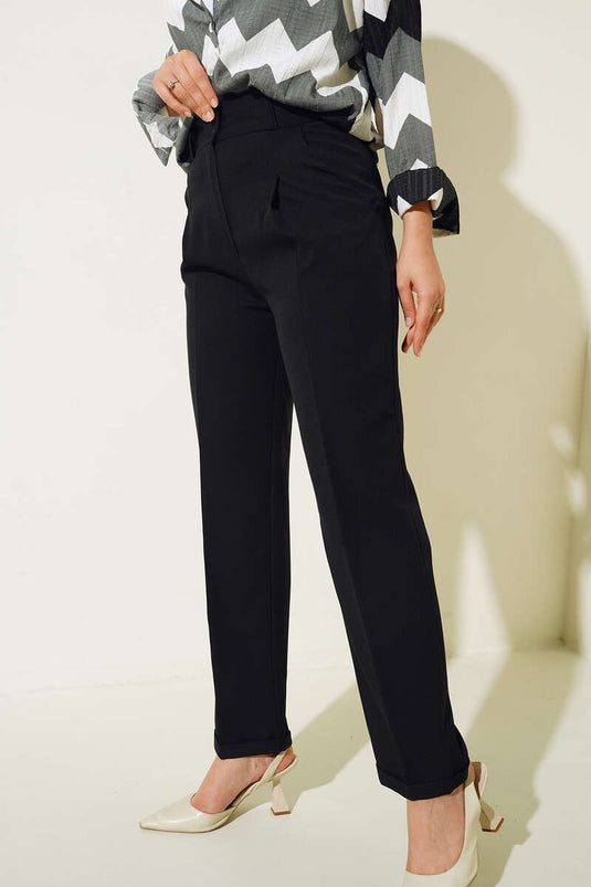 Yan Cep Pile Detaylı Duble Paça Pantolon Siyah