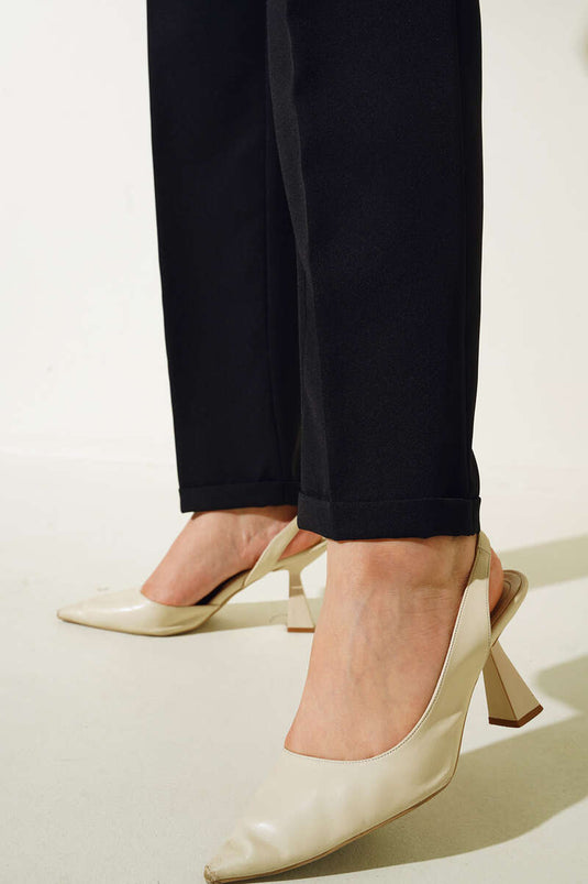 Yan Cep Pile Detaylı Duble Paça Pantolon Siyah