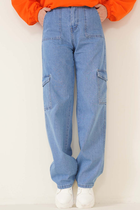 Side Pocket Cargo Pants Light Blue