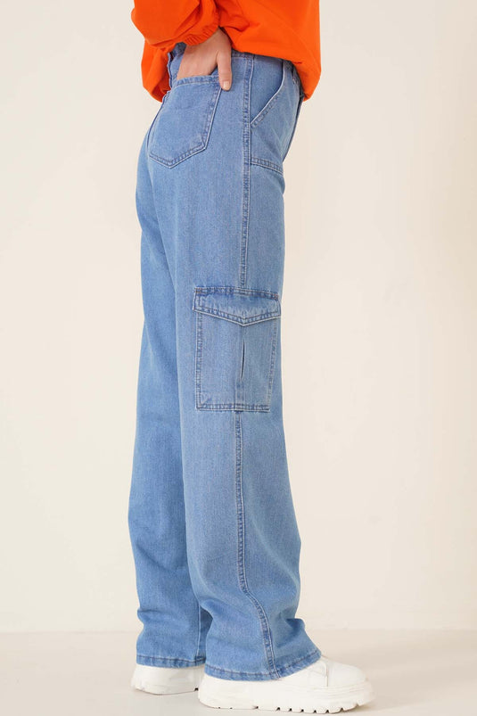 Side Pocket Cargo Pants Light Blue