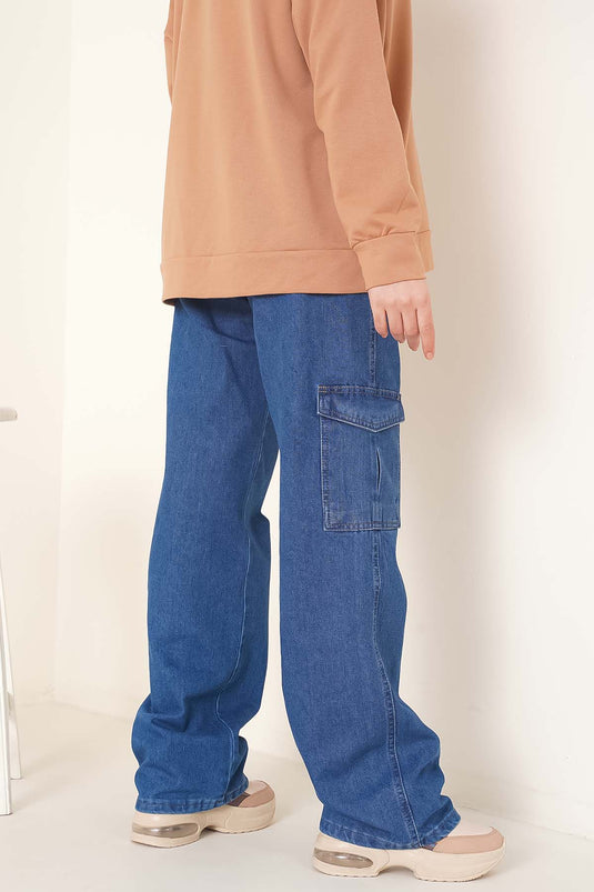 Pantalon cargo en jean avec poches latérales