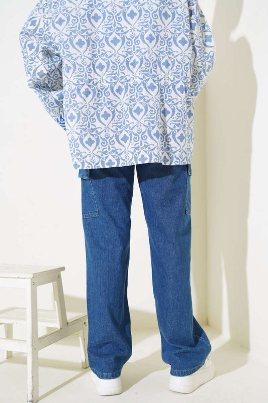 Pantalon Cargo Poche Latérale Bleu Foncé