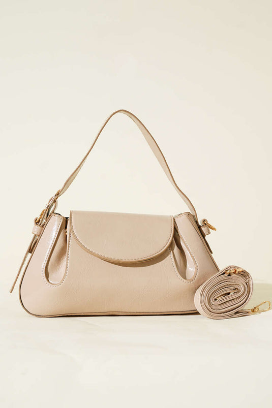 Sac en cuir verni beige à fermeture latérale