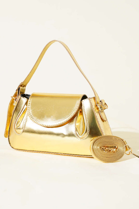 Sac en cuir verni doré à fermeture latérale