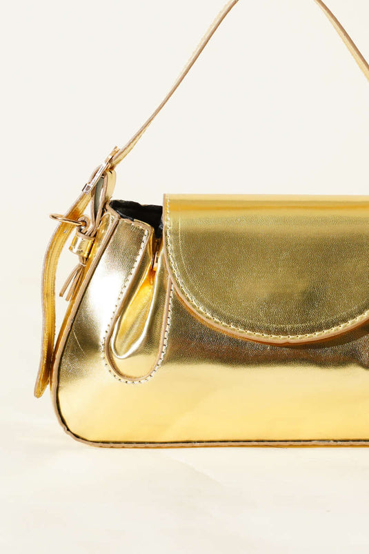 Sac en cuir verni doré à fermeture latérale