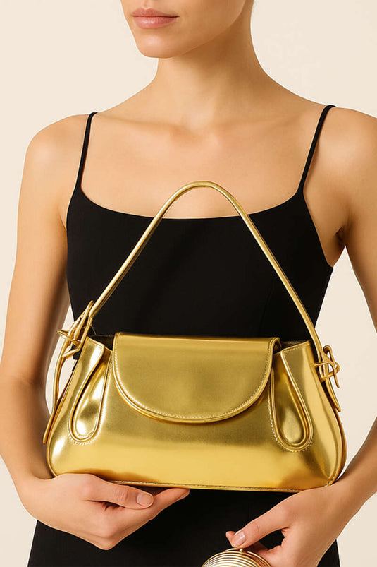 Sac en cuir verni doré à fermeture latérale