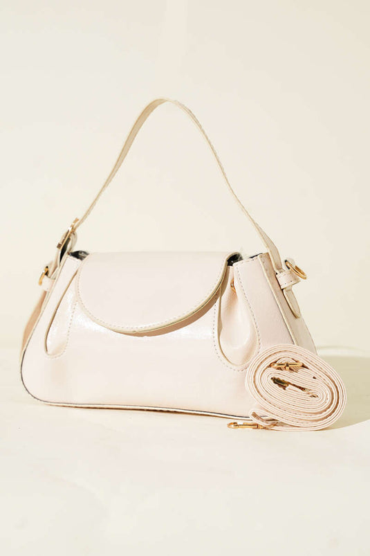 Sac en cuir verni crème avec fermeture latérale