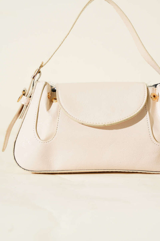 Sac en cuir verni crème avec fermeture latérale